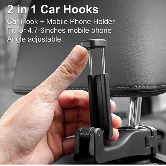 2 in 1 Car Seat Bag Hooks w/ Phone Holder，Headrest Purse Handbag Holder … - Picture 4 of 5